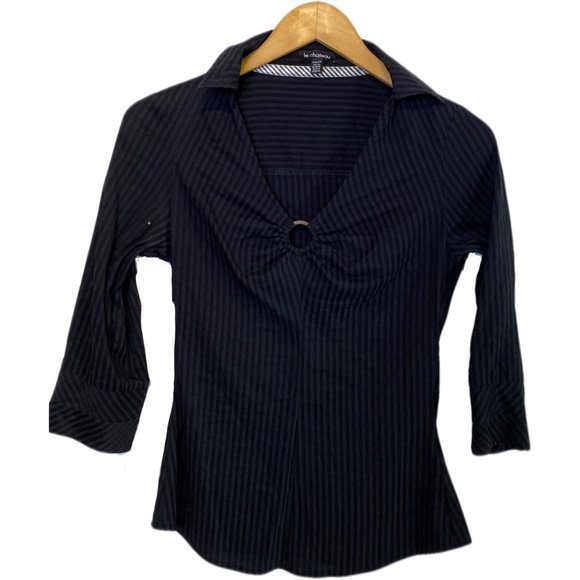 Black Pinstripe Blouse with 3/4 Sleeves - Picture 7 of 7